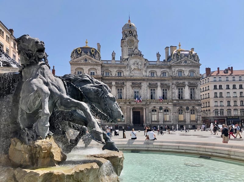 The Bartholdi Fountain in the Place des Terreaux in Lyon France.