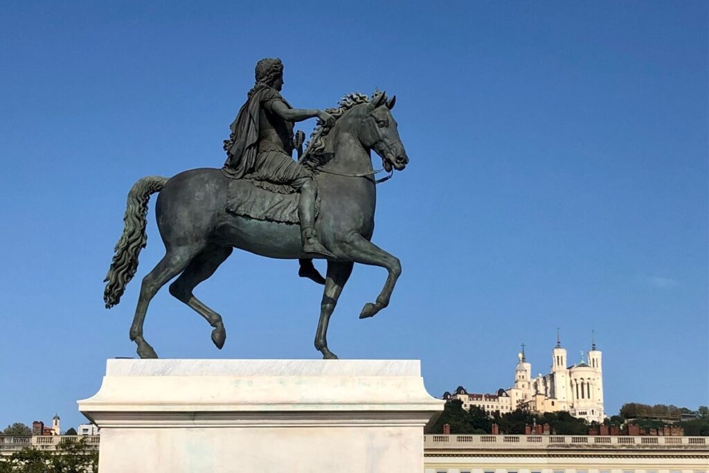 Statue of horse and rider in Place Bellecour in Lyon, France.